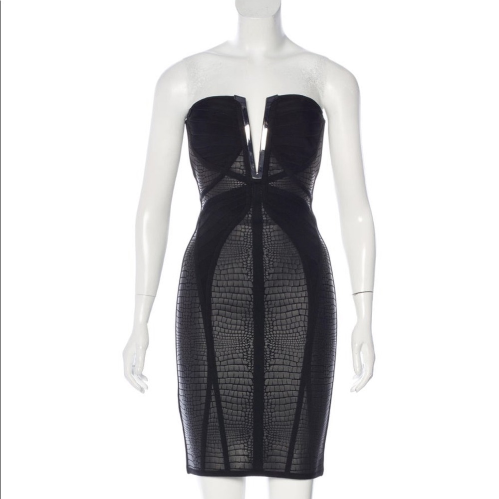 Herve Leger Sonia Crocodile Print Dress